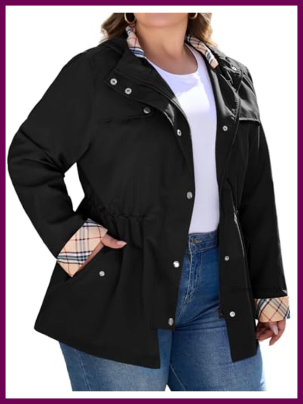 Bloggerlove Plus Size Lightweight Hooded Rain Jacket Waterproof Windbreaker